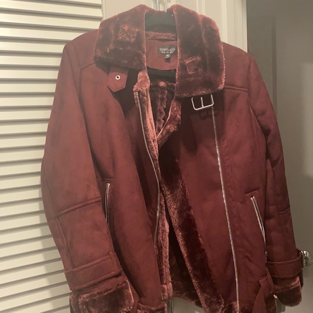 TopShop merlot color motto faux suede jacket